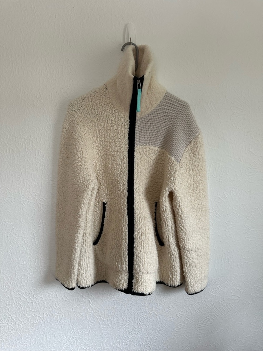 Alexander Wang Cream Sherpa Zip Jacket with Black Trim